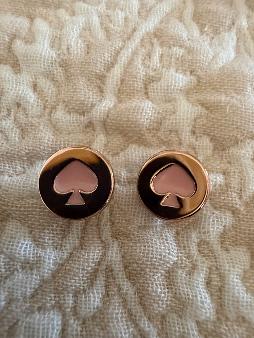 kate spade Rose Gold and Pink Spade Inlay Circle Stud Earrings